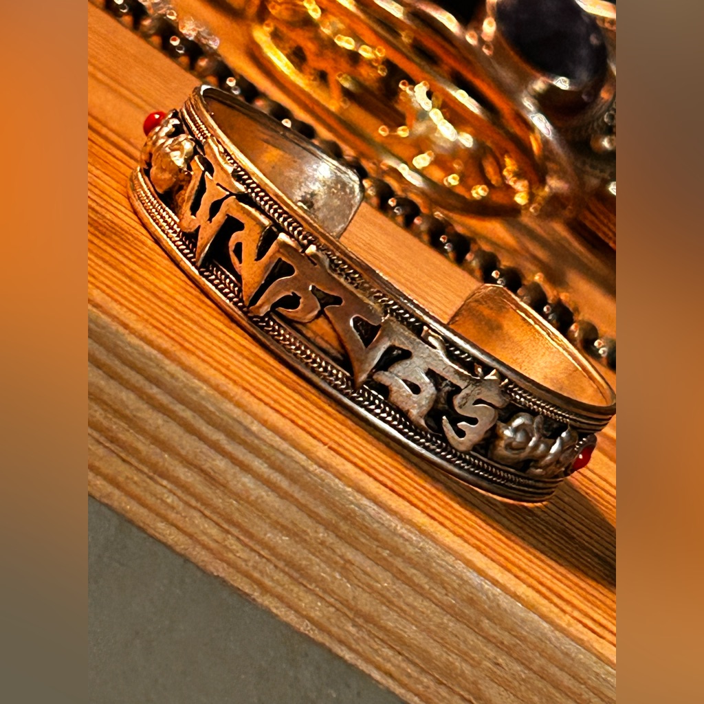 Tibetan Sterling Silver & Copper Mantra Cuff Unisex